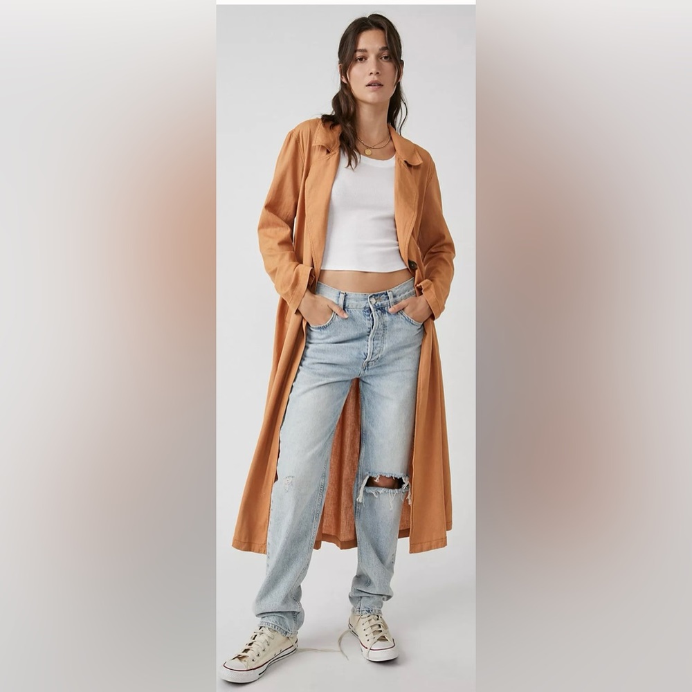 Free People Cotton Linen Blend Longline Duster Jacket